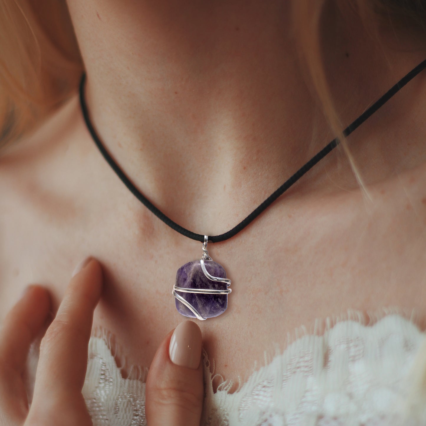 Amethyst Crystal Pendant Necklace for Stress Relief and Anxiety - Handmade & Ethically Sourced Raw Stone Necklace for Style and Wellness- Best Spiritual Healing Mother's Day Gift for her