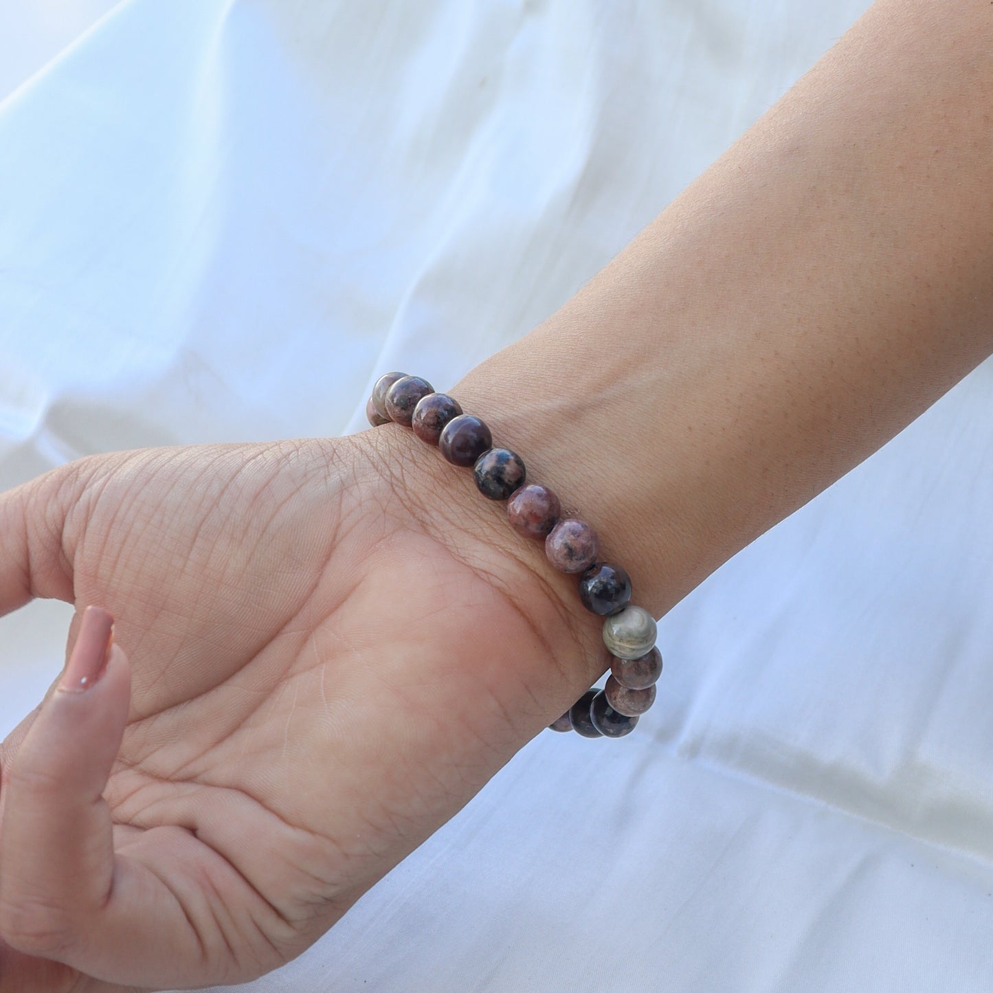 Black Rhodonite Natural Gemstone Reiki Healing Crystals Handmade 8mm Round Beads Stretch Bracelet for Women & Men | Spiritual Gift | Mother's day Gift | Adjustable size Crystal Bracelet for Women