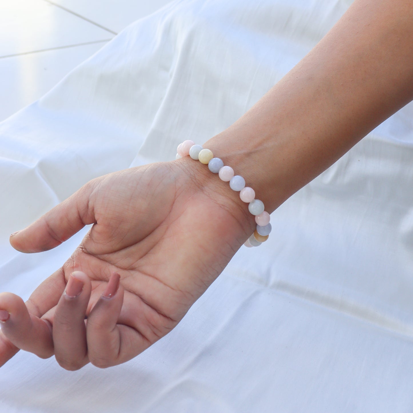 Morgonite Natural Gemstone Reiki Healing Crystals Handmade 8mm Round Beads Stretch Bracelet for Women & Men | Spiritual Gift | Mother's day Gift | Adjustable size Crystal Bracelet for Women