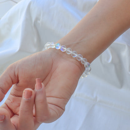 Aura Quartz Natural Gemstone Reiki Healing Crystals Handmade 8mm Round Beads Stretch Bracelet for Women & Men | Spiritual Gift | Mother's day Gift | Adjustable size Crystal Bracelet for Women