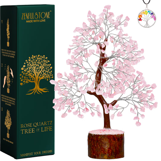 ZENFULSTONE Rose Quartz Crystal Tree of Life for Love & Healing Décor for Home and Office | Handmade Bonsai for Emotional Support & Harmony as Symbol of Piece for Loved Ones