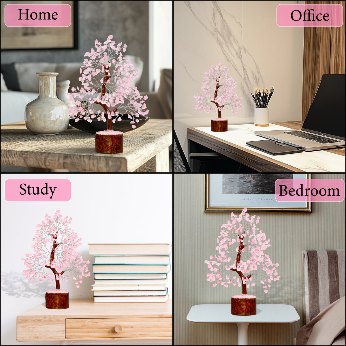 ZENFULSTONE Rose Quartz Crystal Tree of Life for Love & Healing Décor for Home and Office | Handmade Bonsai for Emotional Support & Harmony as Symbol of Piece for Loved Ones