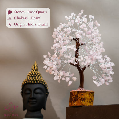 ZENFULSTONE Rose Quartz Crystal Tree of Life for Love & Healing Décor for Home and Office | Handmade Bonsai for Emotional Support & Harmony as Symbol of Piece for Loved Ones