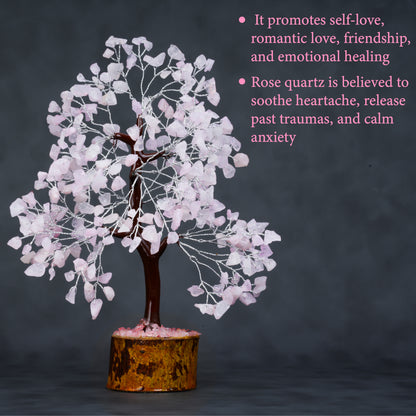 ZENFULSTONE Rose Quartz Crystal Tree of Life for Love & Healing Décor for Home and Office | Handmade Bonsai for Emotional Support & Harmony as Symbol of Piece for Loved Ones