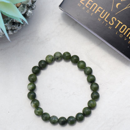 Green Jade Natural Gemstone Reiki Healing Crystals Handmade 8mm Round Beads Stretch Bracelet for Women & Men | Spiritual Gift | Mother's day Gift | Adjustable size Crystal Bracelet for Women