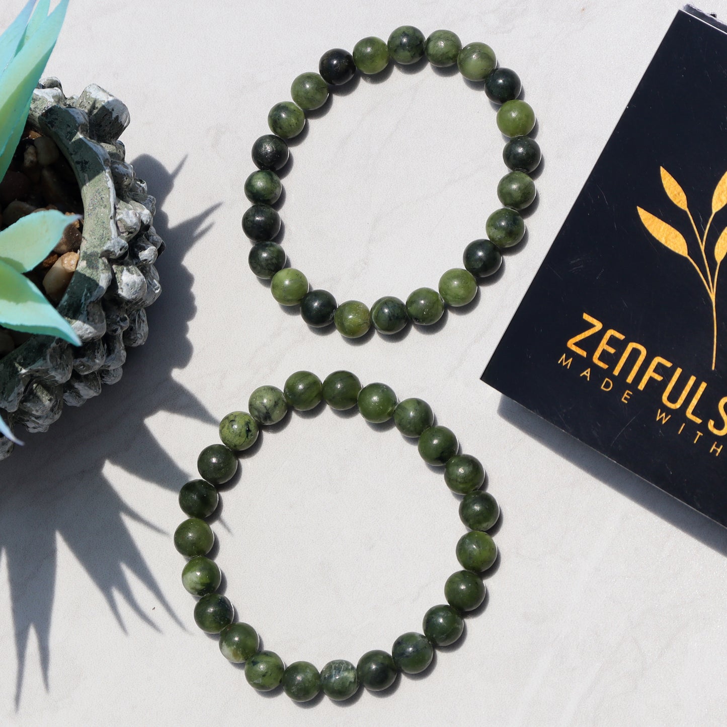 Green Jade Natural Gemstone Reiki Healing Crystals Handmade 8mm Round Beads Stretch Bracelet for Women & Men | Spiritual Gift | Mother's day Gift | Adjustable size Crystal Bracelet for Women