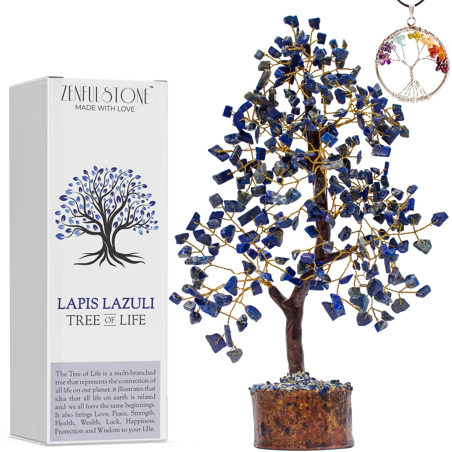 Lapis Lazuli Tree of Life Crystal Tree for Energy - Protection | Feng Shui Money Bonsai Tree | Home - Office - Tree of Life Decor | Healing Gemstone Artificial Tree | Spiritual Gift