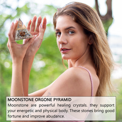 Rainbow Moonstone Orgone Pyramid for Joy, Success, Inner Peace, Wisdom, Unconditional Love, Confidence & Protection