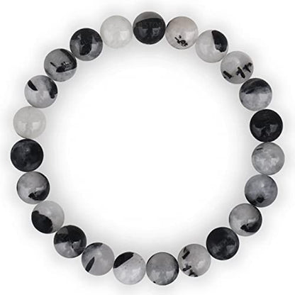 Black Rutilated Quartz Natural Gemstone Reiki Healing Crystals Handmade 8mm Round Beads Stretch Bracelet for Women & Men | Spiritual Gift | Mother's day Gift | Adjustable size Crystal Bracelet for Women