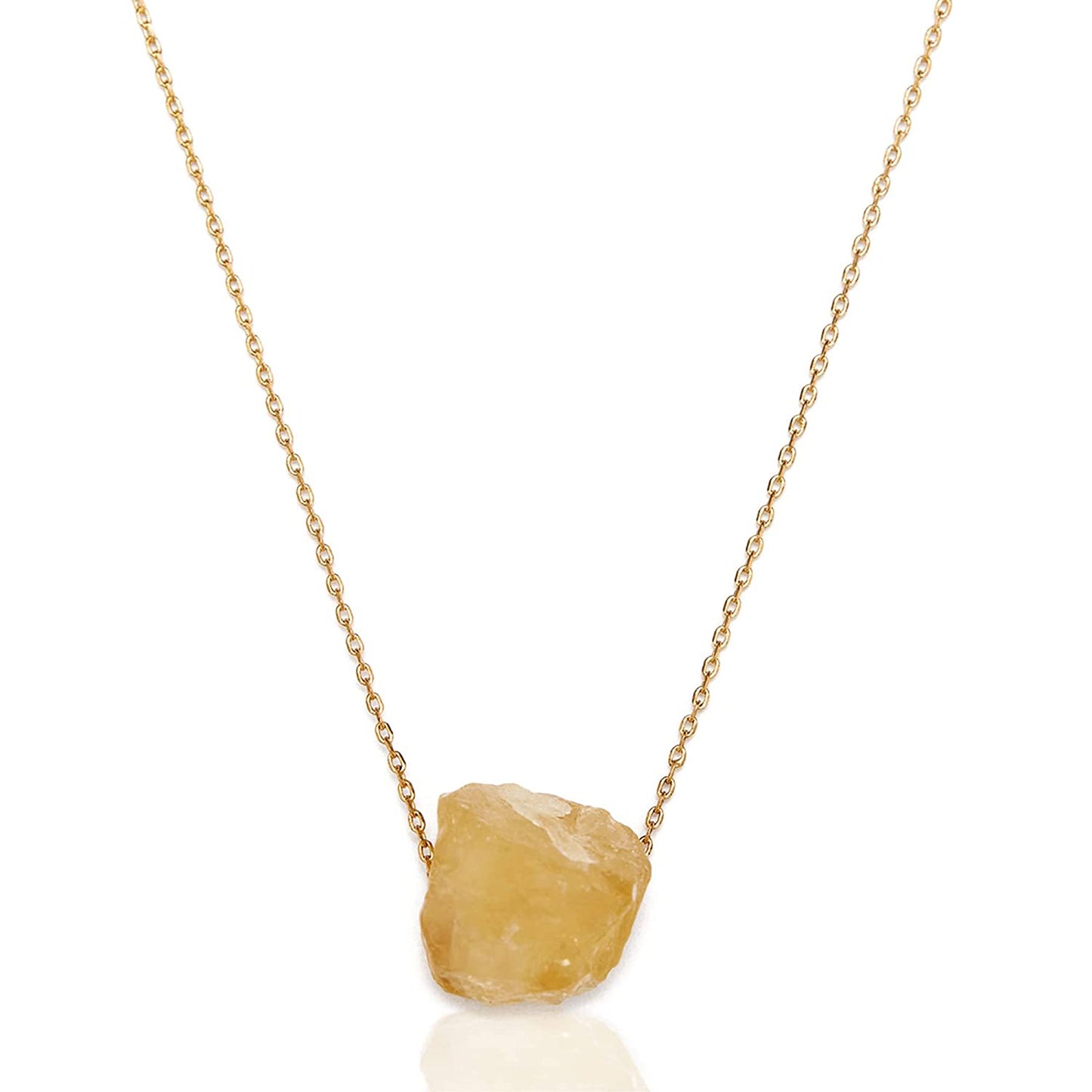 Raw Crystal Necklace for Women with Gold Colored Adjustable Chain - Raw Crystal Necklace for Spiritual Healing