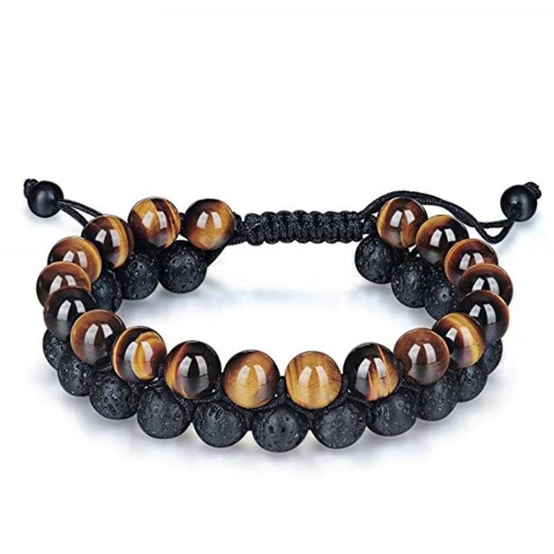 Triple Protection Bracelet, Authentic Tigers Eye and Lava 8mm Beads double layer Bracelet