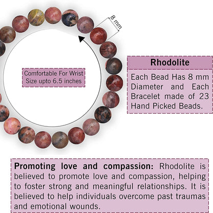Black Rhodonite Natural Gemstone Reiki Healing Crystals Handmade 8mm Round Beads Stretch Bracelet for Women & Men | Spiritual Gift | Mother's day Gift | Adjustable size Crystal Bracelet for Women