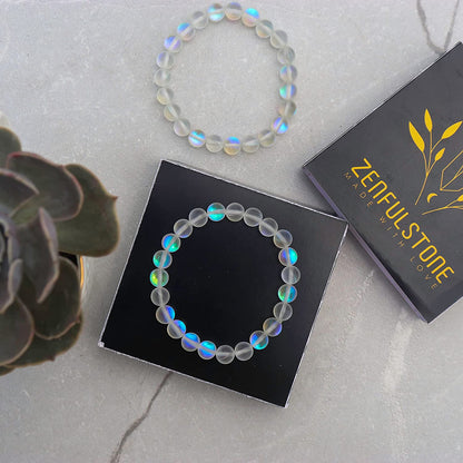 Aura Quartz Natural Gemstone Reiki Healing Crystals Handmade 8mm Round Beads Stretch Bracelet for Women & Men | Spiritual Gift | Mother's day Gift | Adjustable size Crystal Bracelet for Women