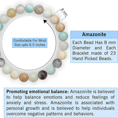 Amazonite Natural Gemstone Reiki Healing Crystals Handmade 8mm Round Beads Stretch Bracelet for Women & Men | Spiritual Gift | Mother's day Gift | Adjustable size Crystal Bracelet for Women