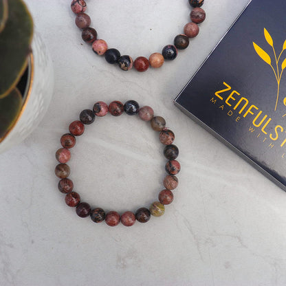 Black Rhodonite Natural Gemstone Reiki Healing Crystals Handmade 8mm Round Beads Stretch Bracelet for Women & Men | Spiritual Gift | Mother's day Gift | Adjustable size Crystal Bracelet for Women