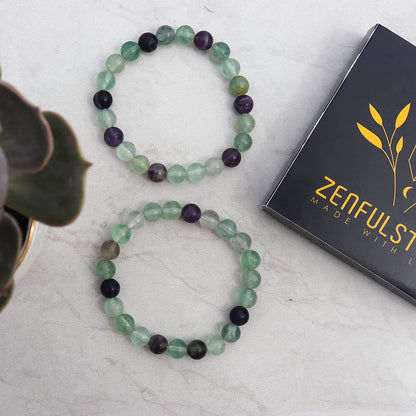 Fluorite Natural Gemstone Reiki Healing Crystals Handmade 8mm Round Beads Stretch Bracelet for Women & Men | Spiritual Gift | Mother's day Gift | Adjustable size Crystal Bracelet for Women