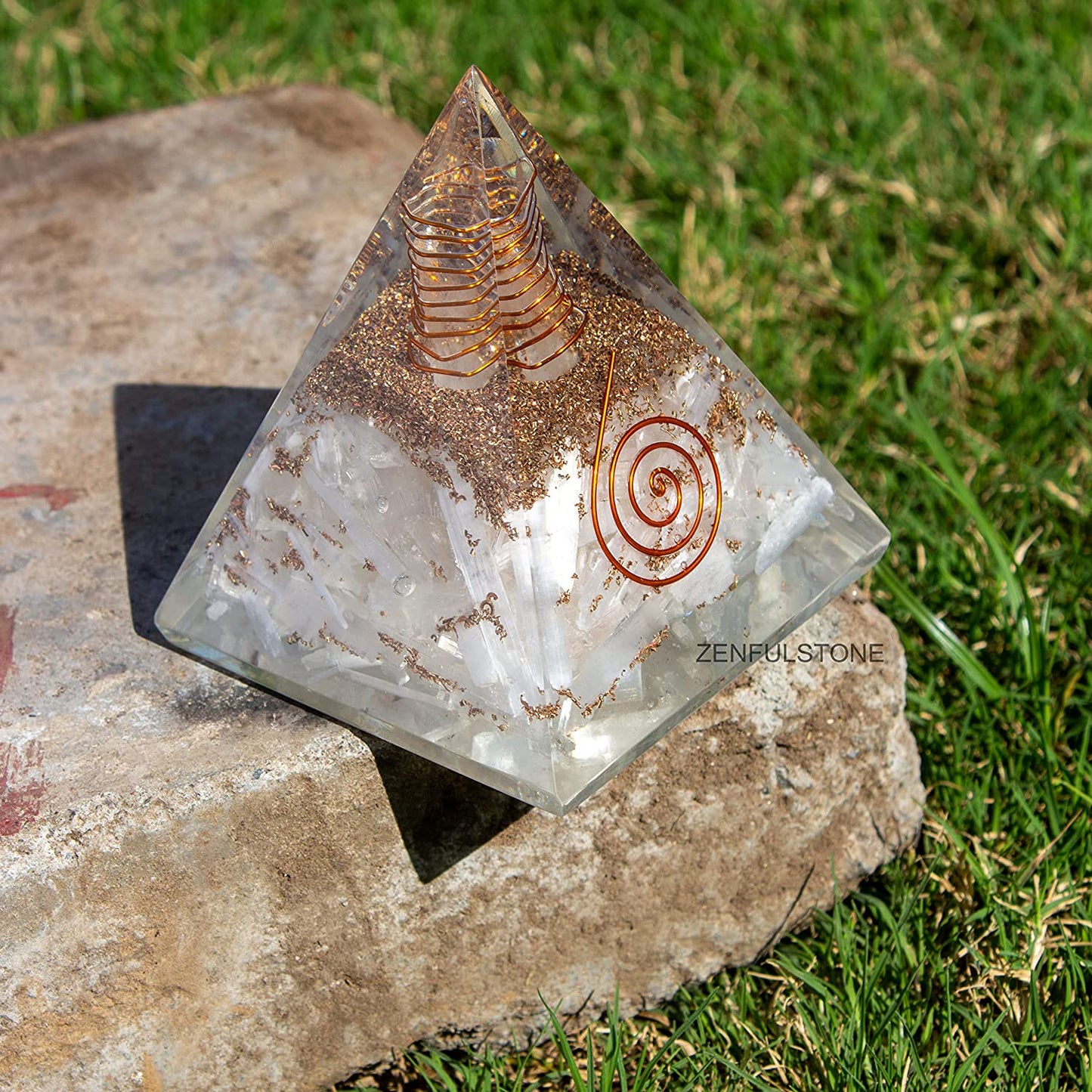 Selenite Orgone Pyramid for Clarity, Emotional Healing, Spiritual Connection