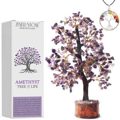 Amethyst Tree of Life | Crystal Tree for Positivity - Inner Peace | Feng Shui Money Bonsai Tree | Home - Office - Tree of Life Decor | Healing Gemstone Artificial Tree | Spiritual Gift