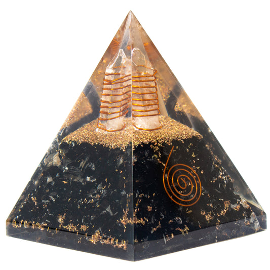 Shungite Orgonite Pyramid for EMF Protection, Grounding Energy, Spiritual Healing | Handmade Orgonite pyramids with Copper Coil and Crystal Quartz for Chakra Protection
