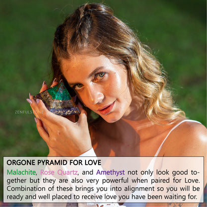 Love Attraction Orgone Pyramid With Rose Quartz, Amethyst, Malachite