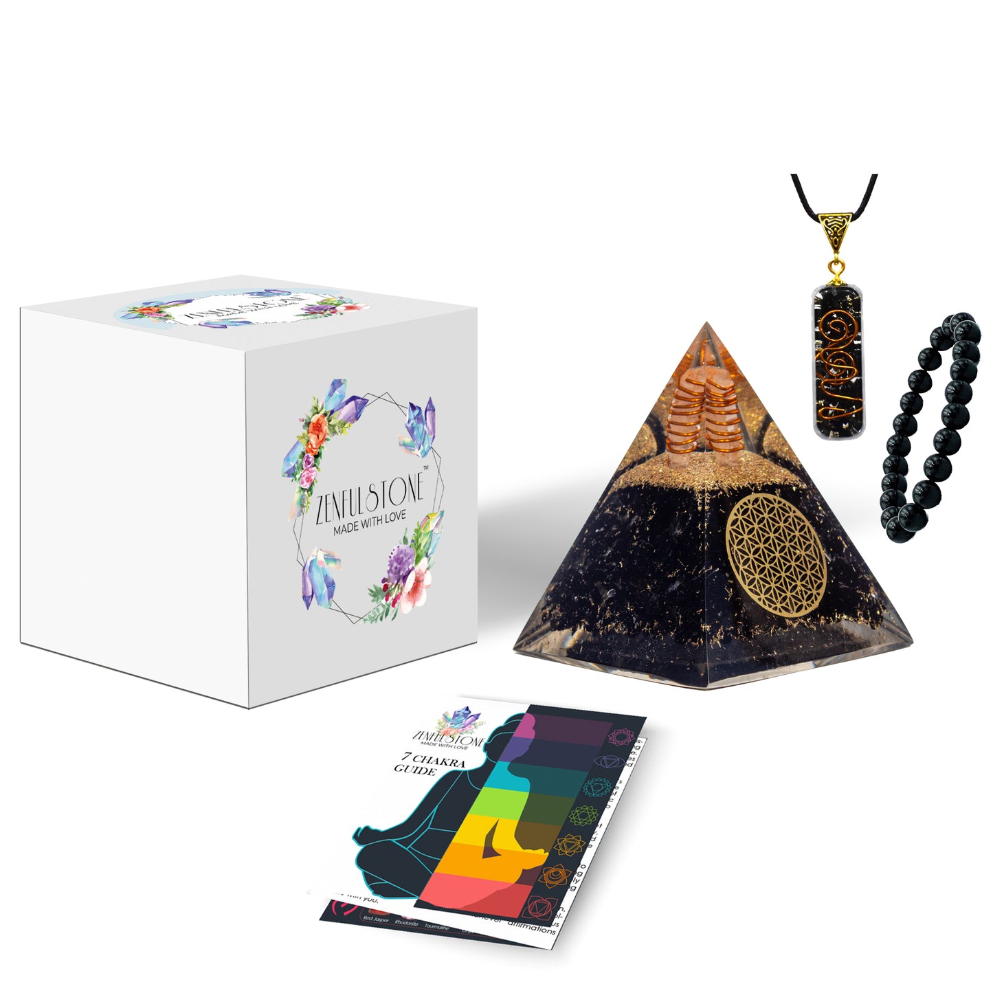 Black Tourmaline Orgone Pyramid, Necklace & Bracelet Gift Set