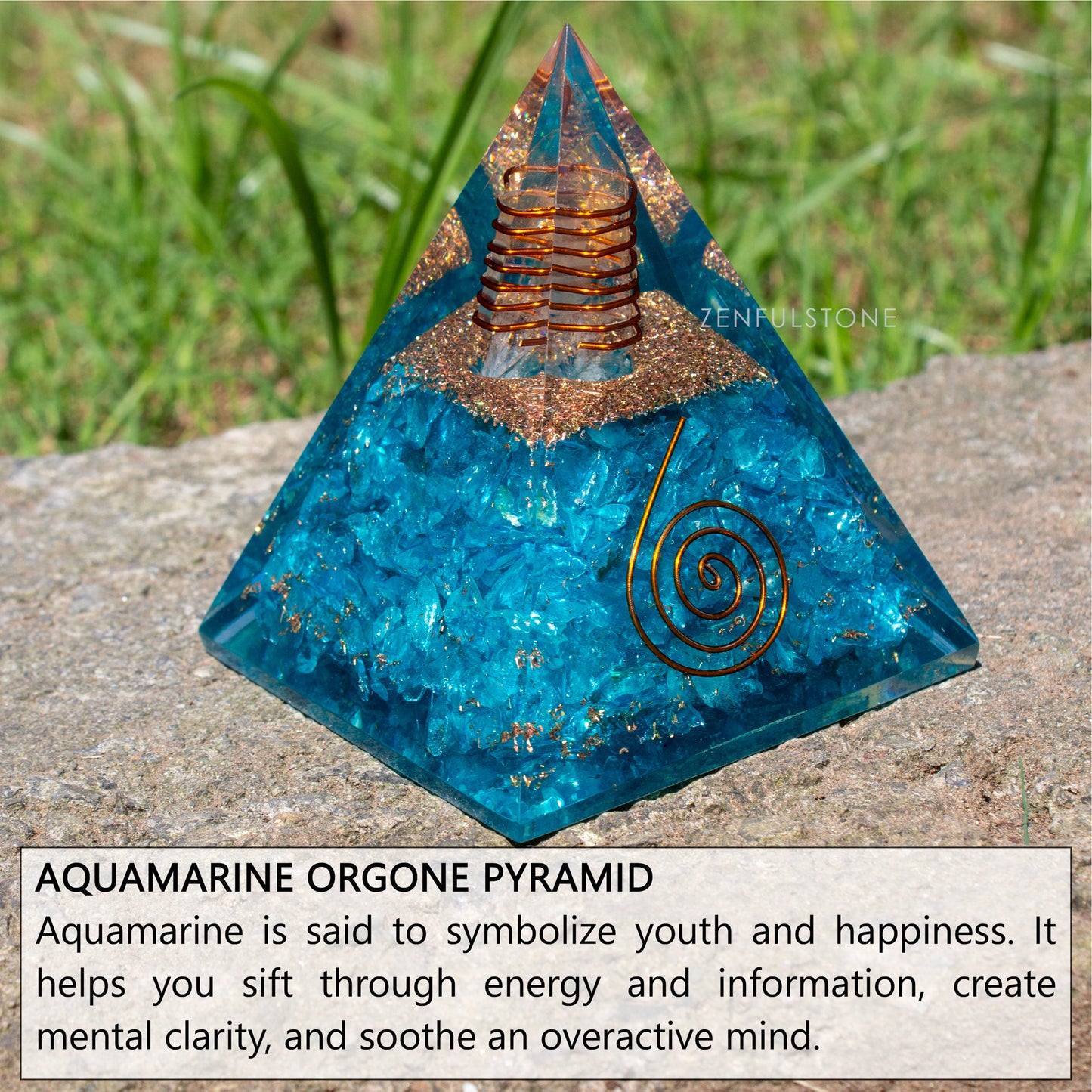 Aquamarine Orgone Pyramid for Joy & Happiness