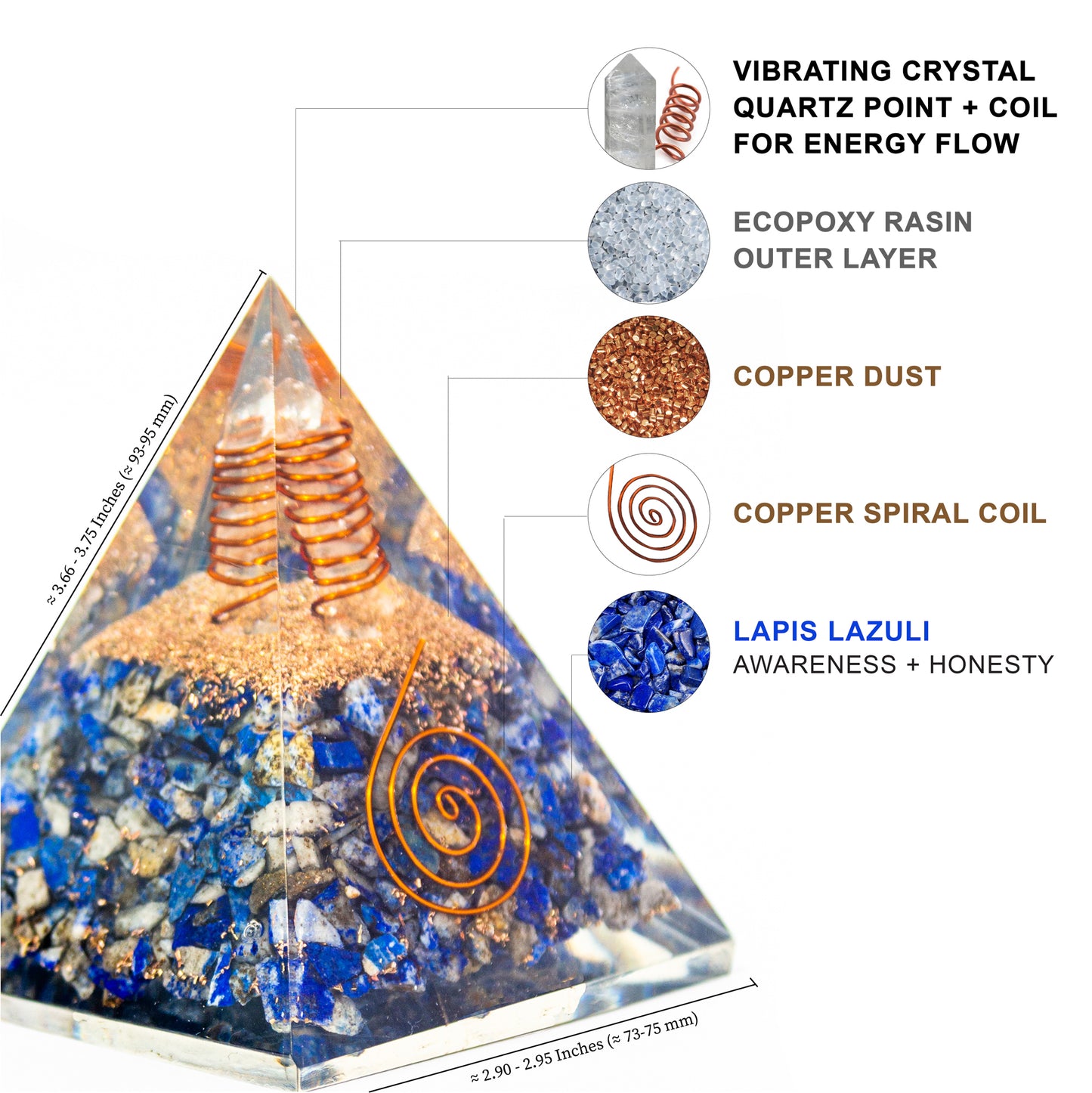 Lapis Lazuli Orgone Pyramid for Wisdom, Harmony, Honest & Self-Awareness