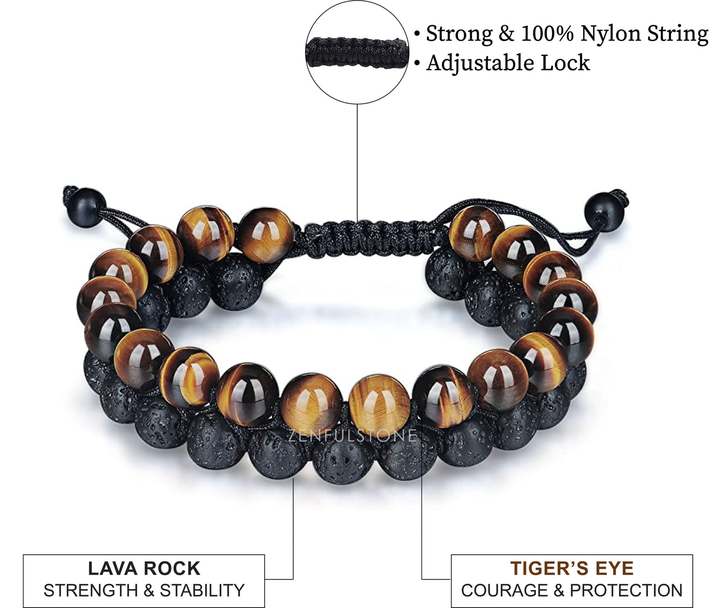 Triple Protection Bracelet, Authentic Tigers Eye and Lava 8mm Beads double layer Bracelet