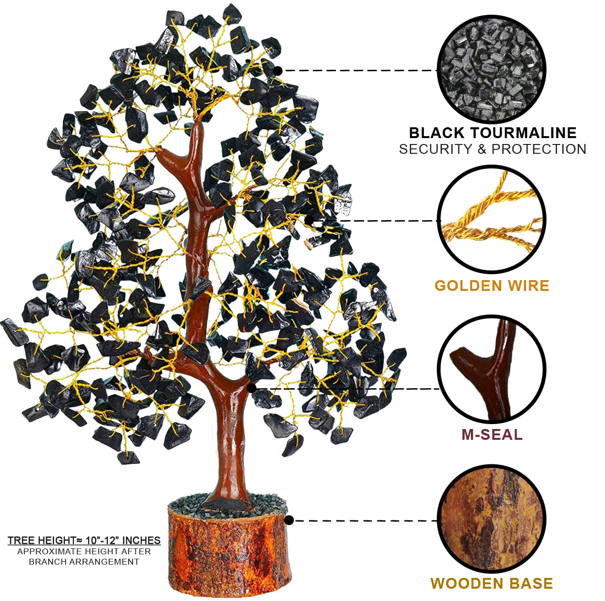 Black Tourmaline Tree of Life Crystal Tree for Energy - Protection | Feng Shui Money Bonsai Tree | Home - Office - Tree of Life Decor | Healing Gemstone Artificial Tree | Spiritual Gift