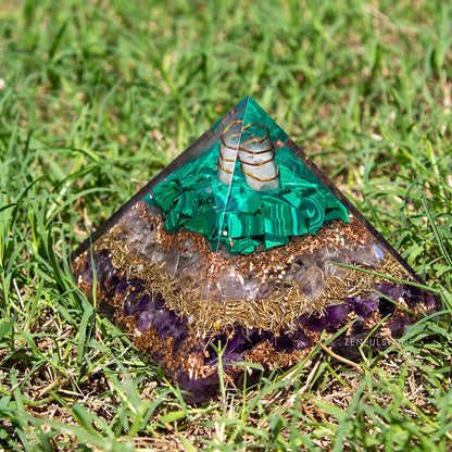 Love Attraction Orgone Pyramid With Rose Quartz, Amethyst, Malachite