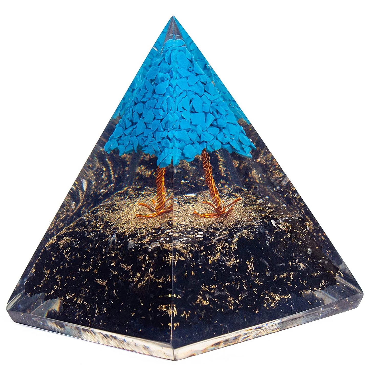 Tree of Life Flower Orgonite Pyramid - Turquoise & Tourmaline